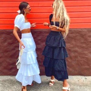 We Wore What White Paloma Tiered Maxi Skirt